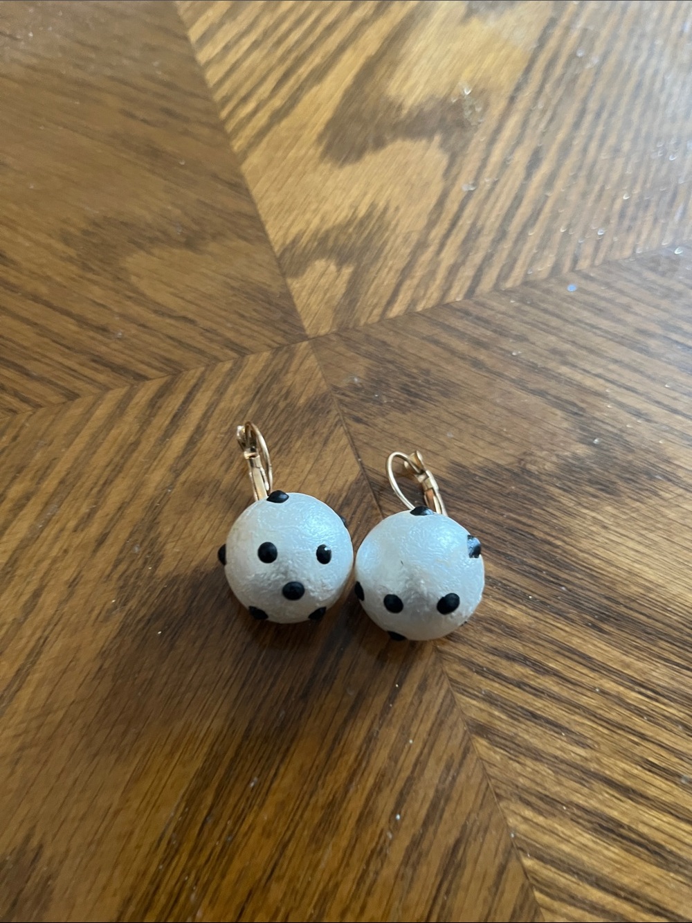 White and Black Polka Dot Drop Earrings